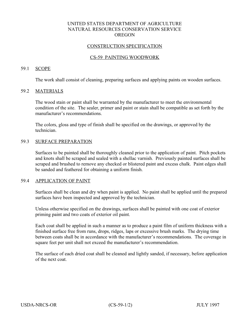 Instructions for Use of Washington Construction Specification (Cs-59)