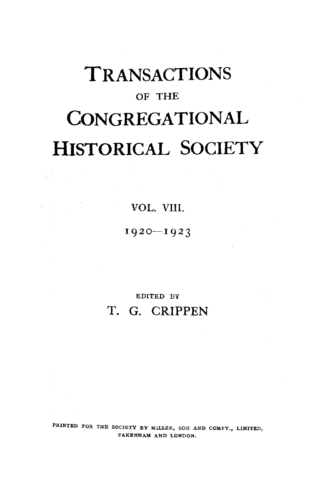 Transactions Congregational Historical