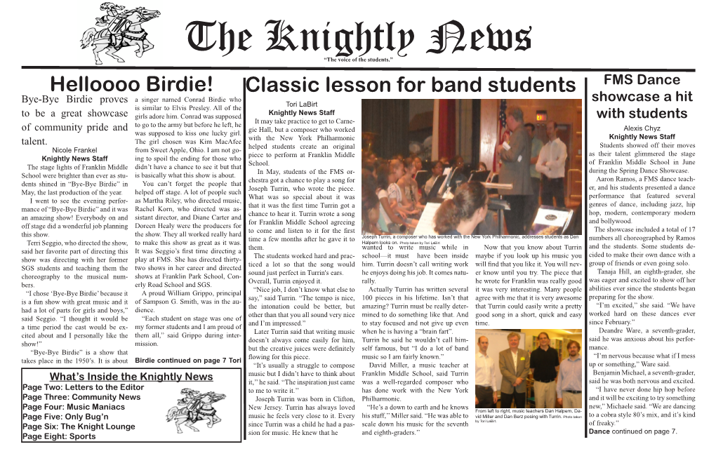 Classic Lesson for Band Students FMS Dance Bye-Bye Birdie Proves a Singer Named Conrad Birdie Who Showcase a Hit Is Similar to Elvis Presley