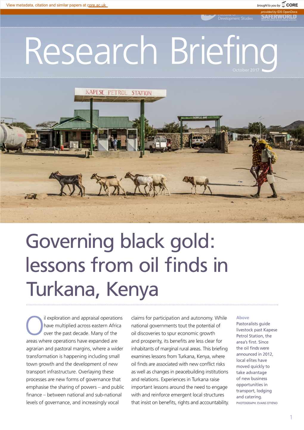 Governing Black Gold: Lessons from Oil Finds in Turkana, Kenya