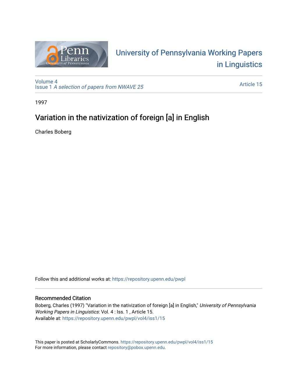 Variation in the Nativization of Foreign [A] in English