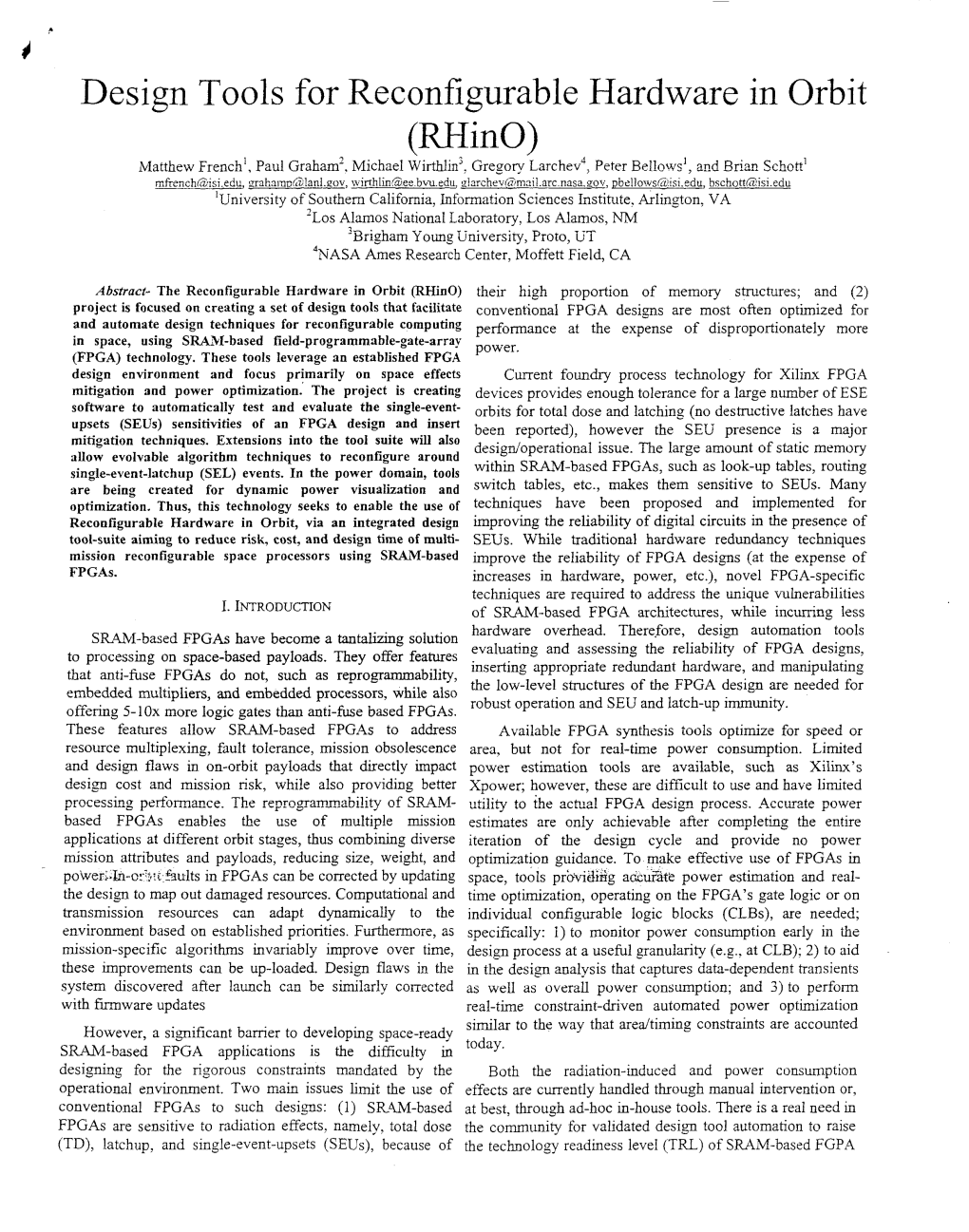 Design Tools for Reconfigurable Hardware in Orbit (Rhino)