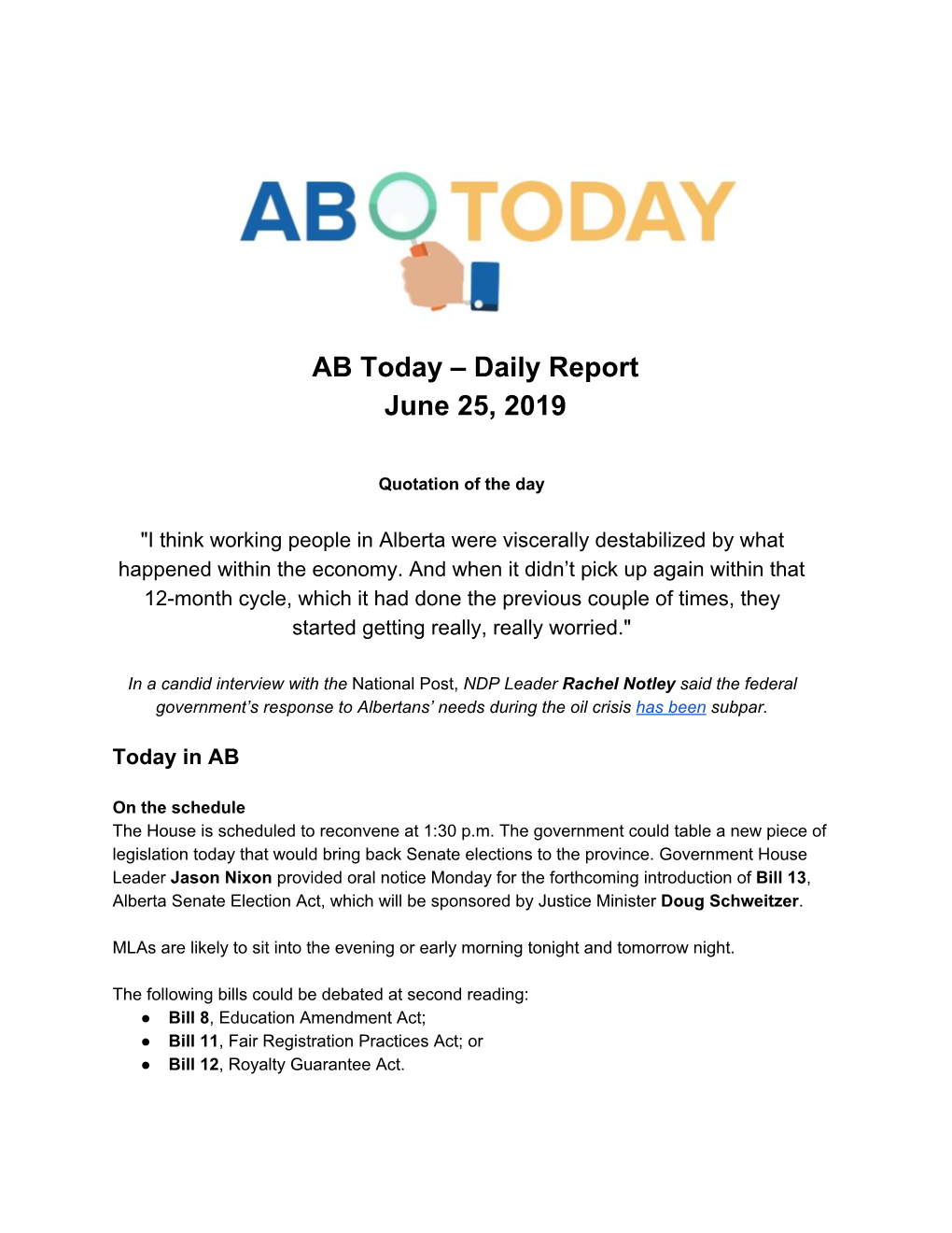AB Today – Daily Report June 25, 2019