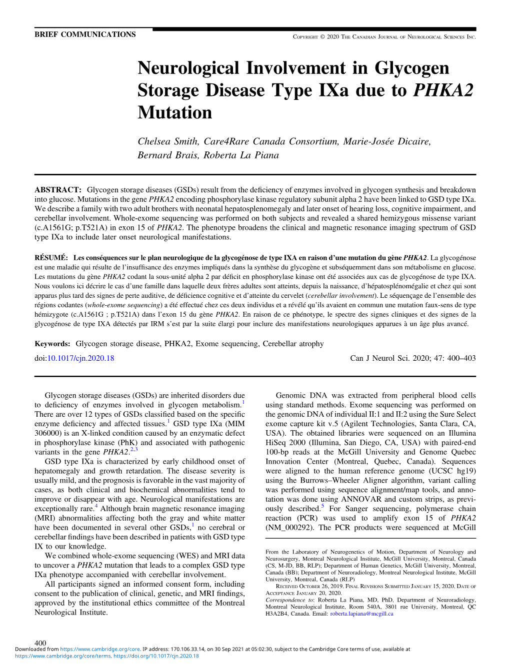 Neurological Involvement in Glycogen Storage Disease Type Ixa Due to PHKA2 Mutation