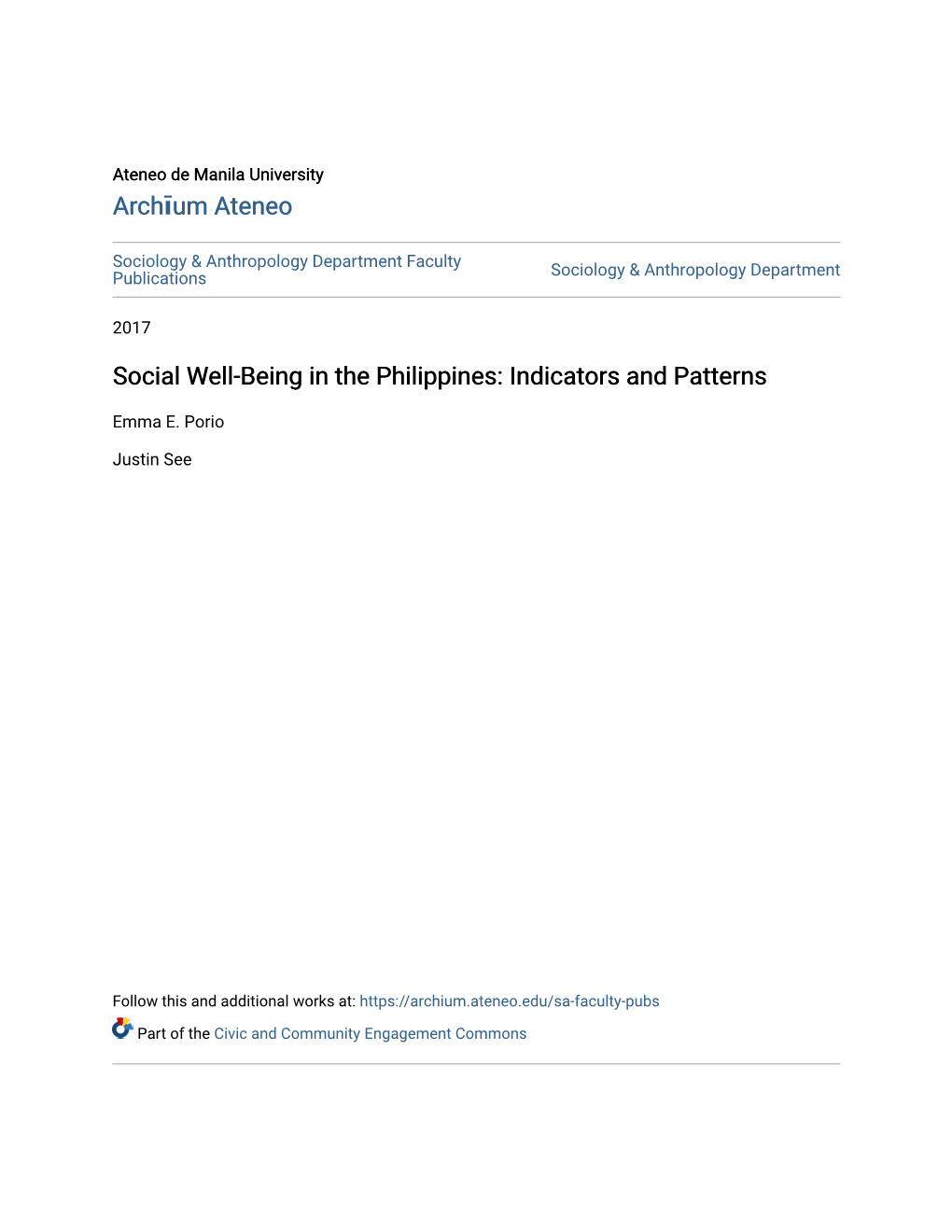 Social Well-Being in the Philippines: Indicators and Patterns