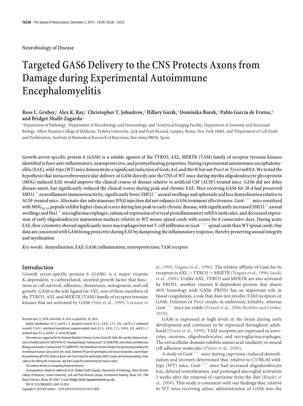 Targeted GAS6 Delivery to the CNS Protects Axons from Damage During Experimental Autoimmune Encephalomyelitis