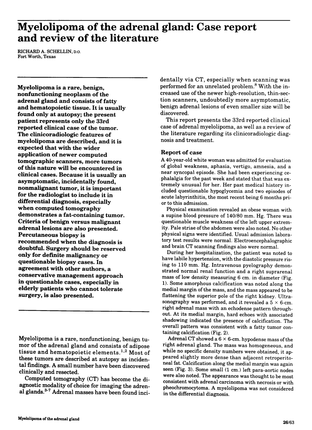 Myelolipoma of the Adrenal Gland: Case Report and Review of the Literature