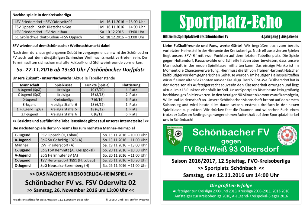 Sportplatz-Echo LSV Friedersdorf – SV Neueibau Sa