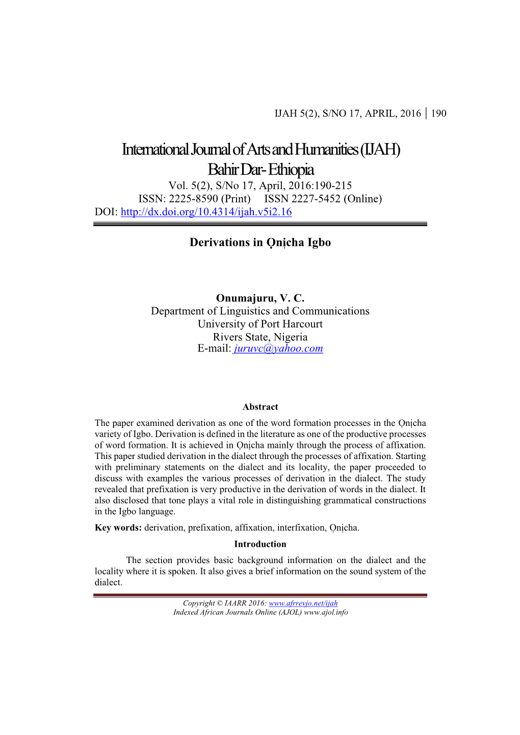 International Journal of Arts and Humanities(IJAH) Bahir Dar- Ethiopia