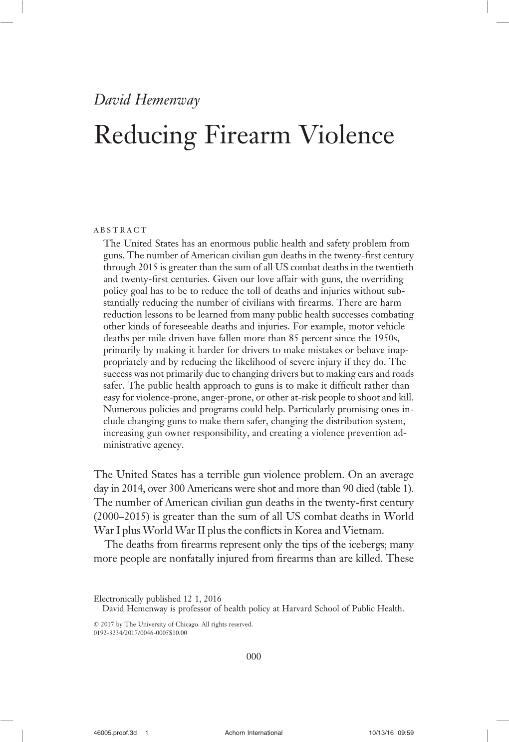 Reducing Firearm Violence