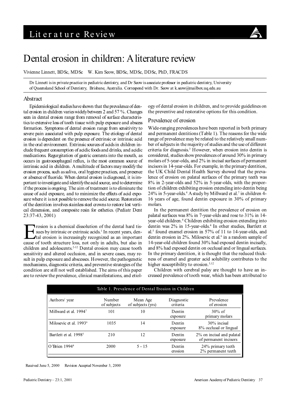 Dental Erosion in Children: a Literature Review