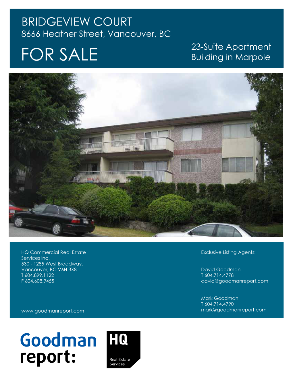 Bridgeview Court 8666 Heather Street, Vancouver, BC 23-Suite Apartment for Sale Building in Marpole