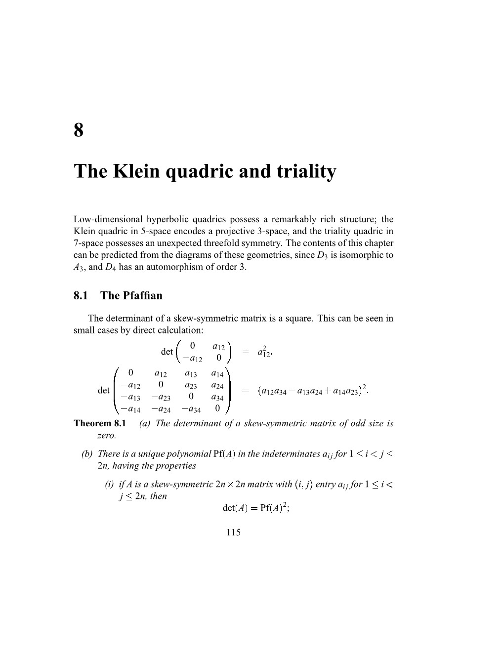 8 the Klein Quadric and Triality