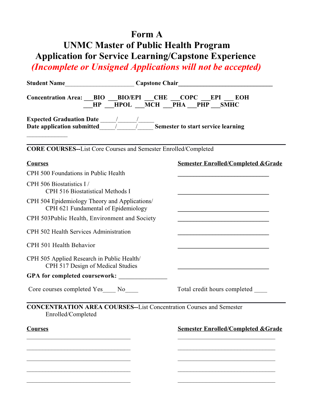 MPH Service Learning/Capstone Experience Handbook