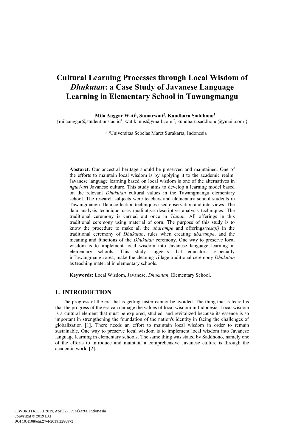 A Case Study of Javanese Language Learning in Elementary School in Tawangmangu