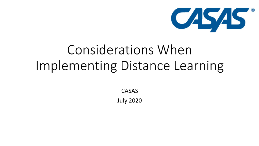 Distance Learning FAQ's