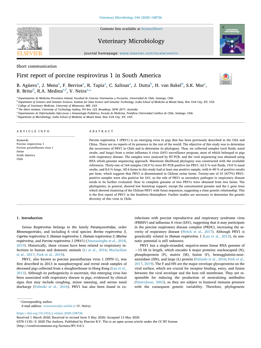 First Report of Porcine Respirovirus 1 in South America T B