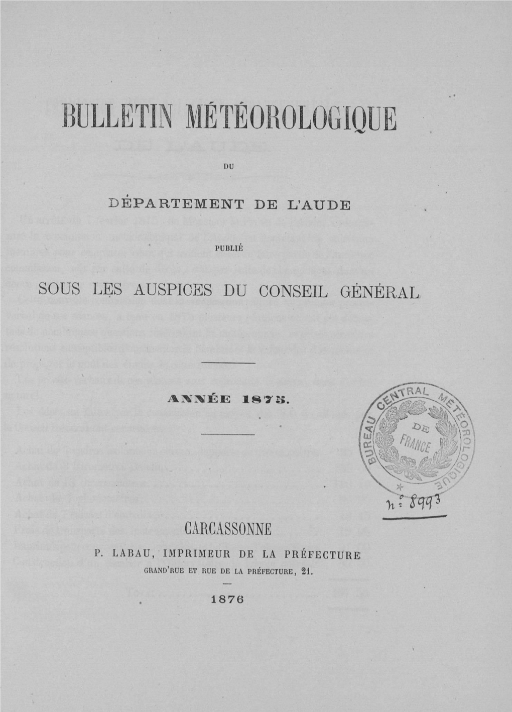 Lire Aussi L'article Extrait Du Bulletin Météorologique Du Département De L'aude De L'année