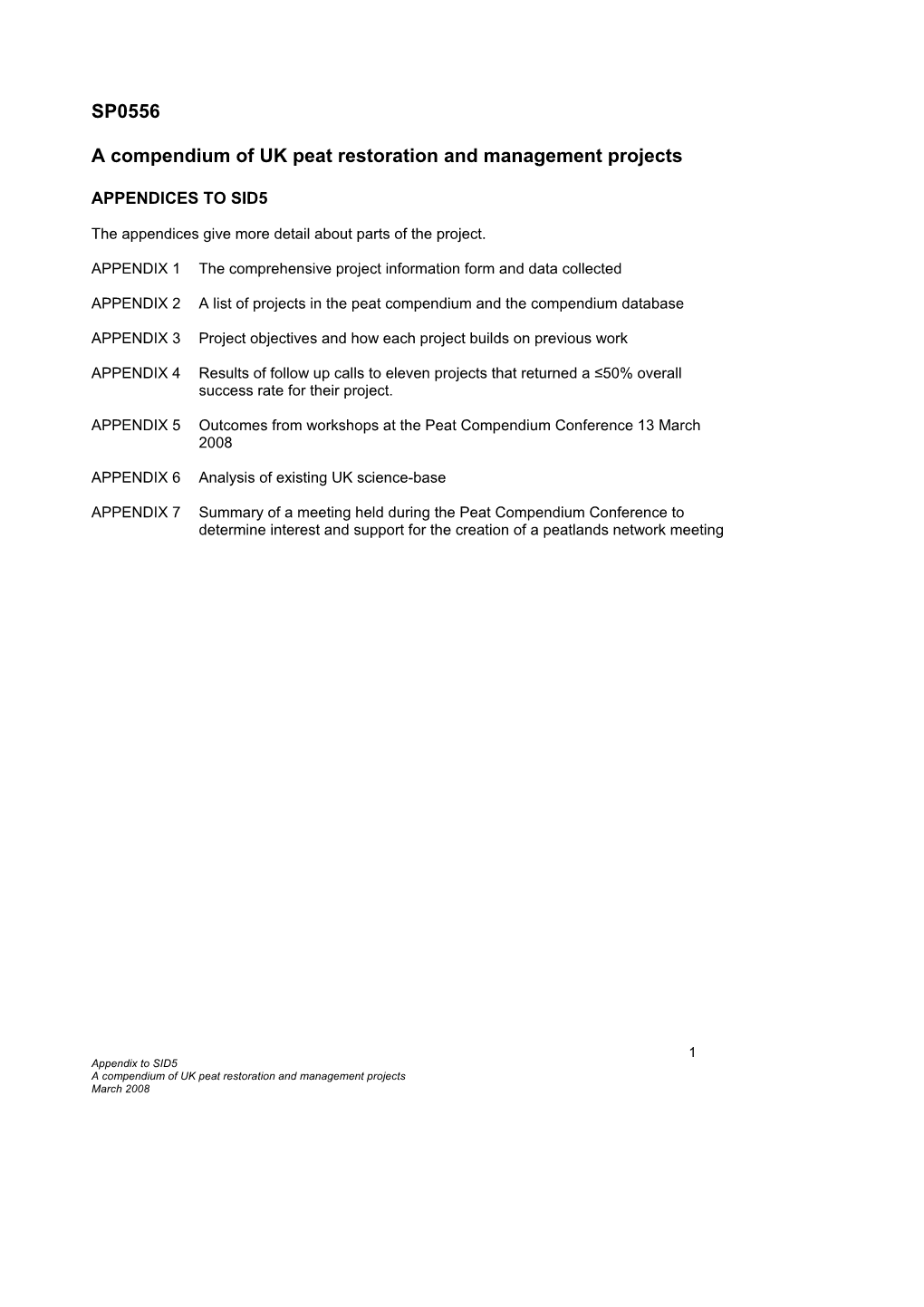Defra Report: a Compendium of UK Peat Restoration and Management Projects Appendices