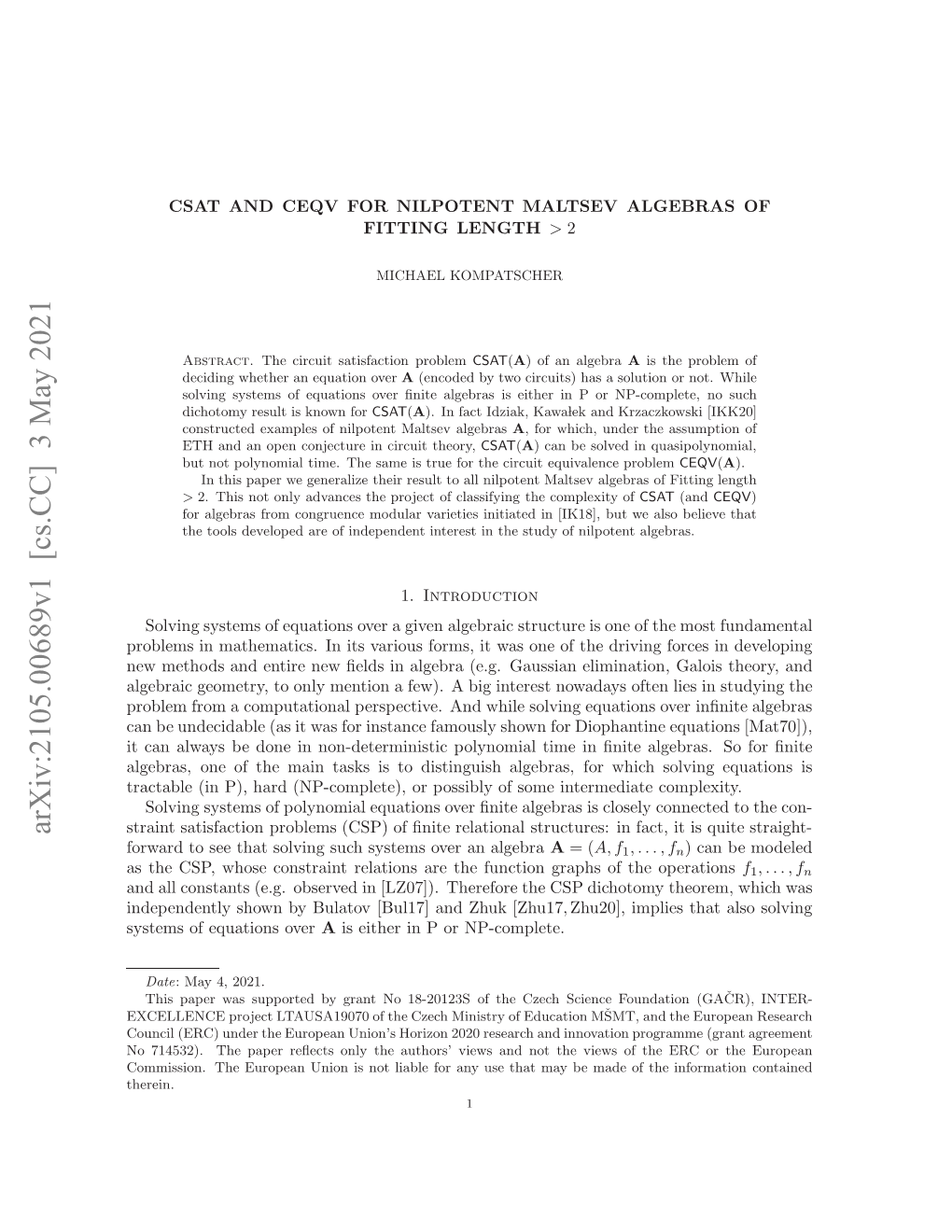 CSAT and CEQV for Nilpotent Maltsev Algebras of Fitting Length> 2