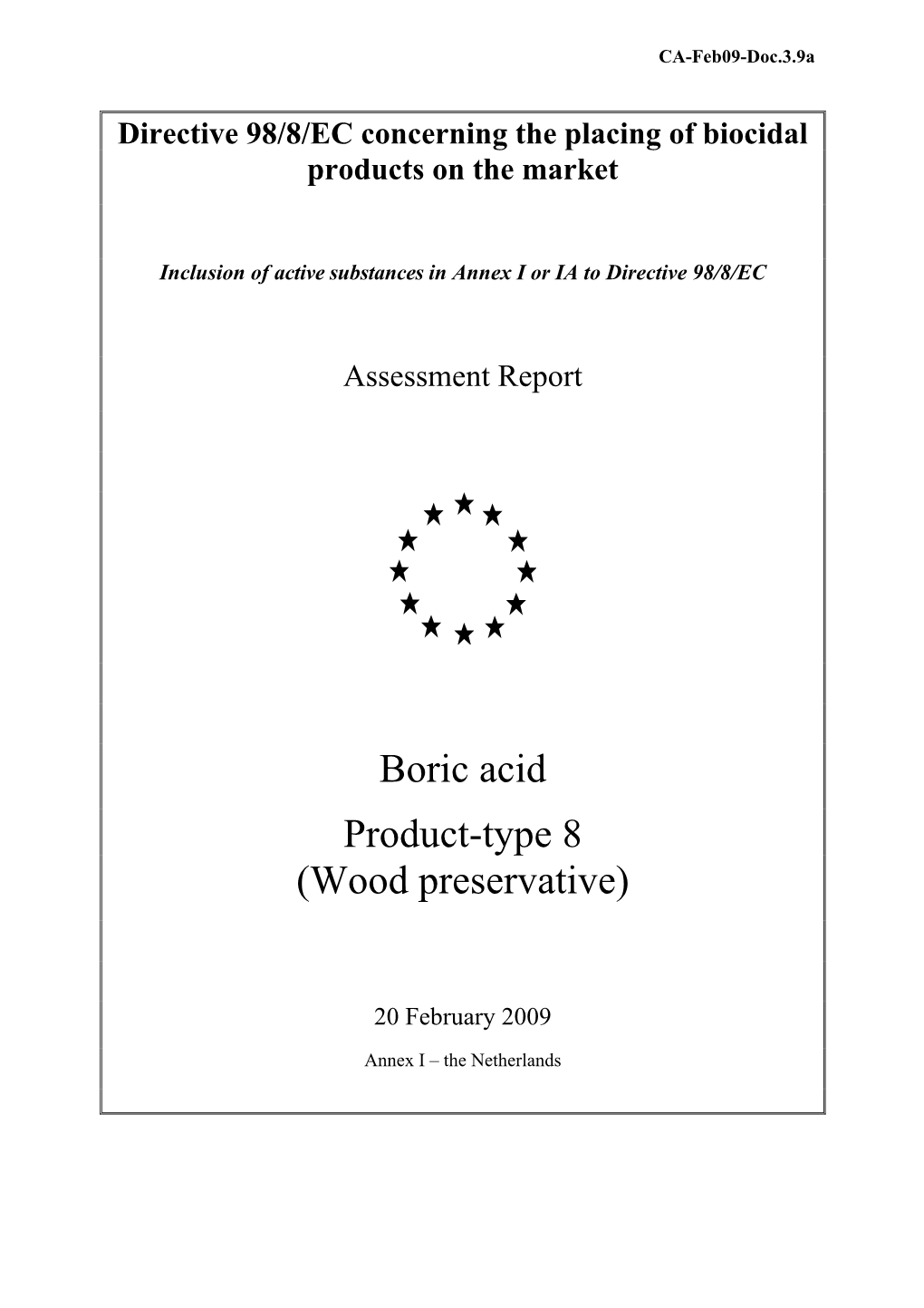 Boric Acid Product-Type 8 (Wood Preservative)