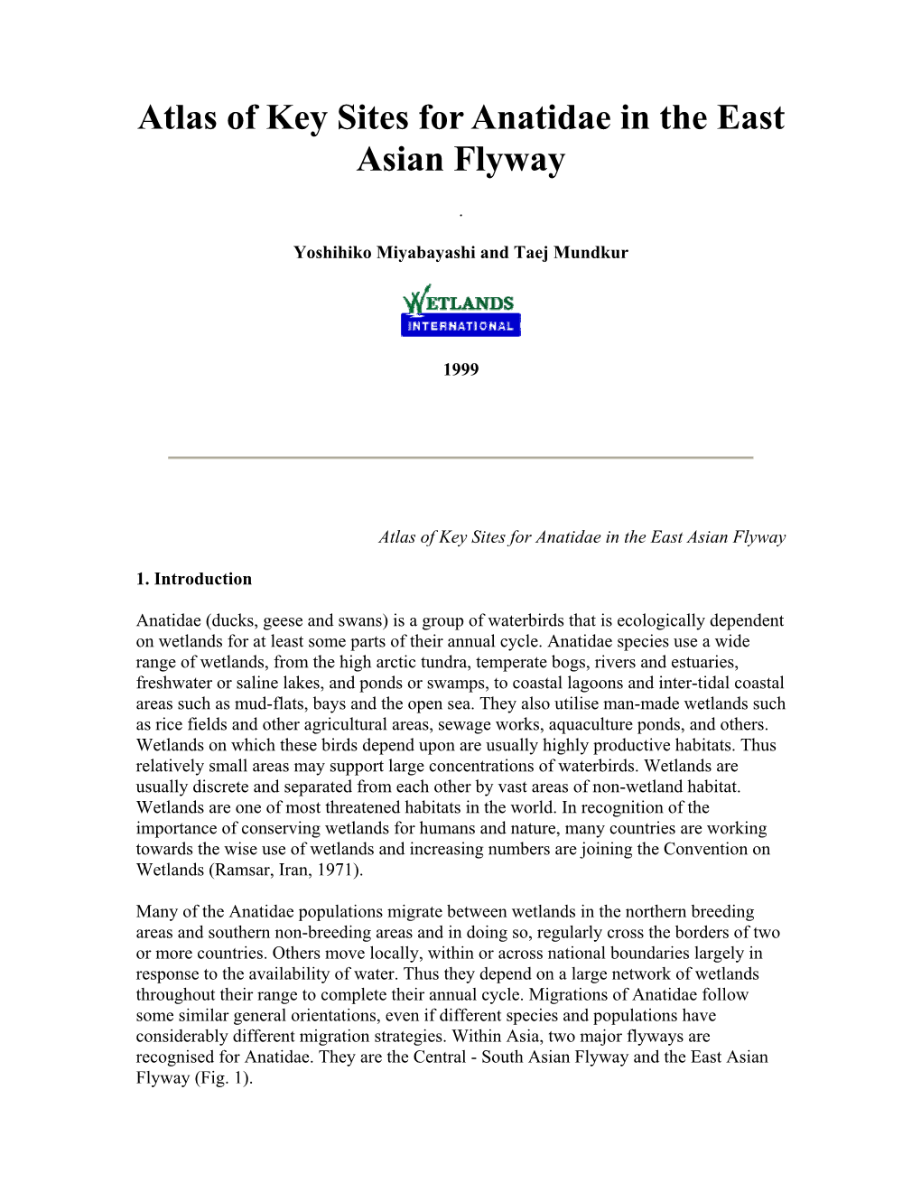 Atlas of Key Sites for Anatidae in the East Asian Flyway