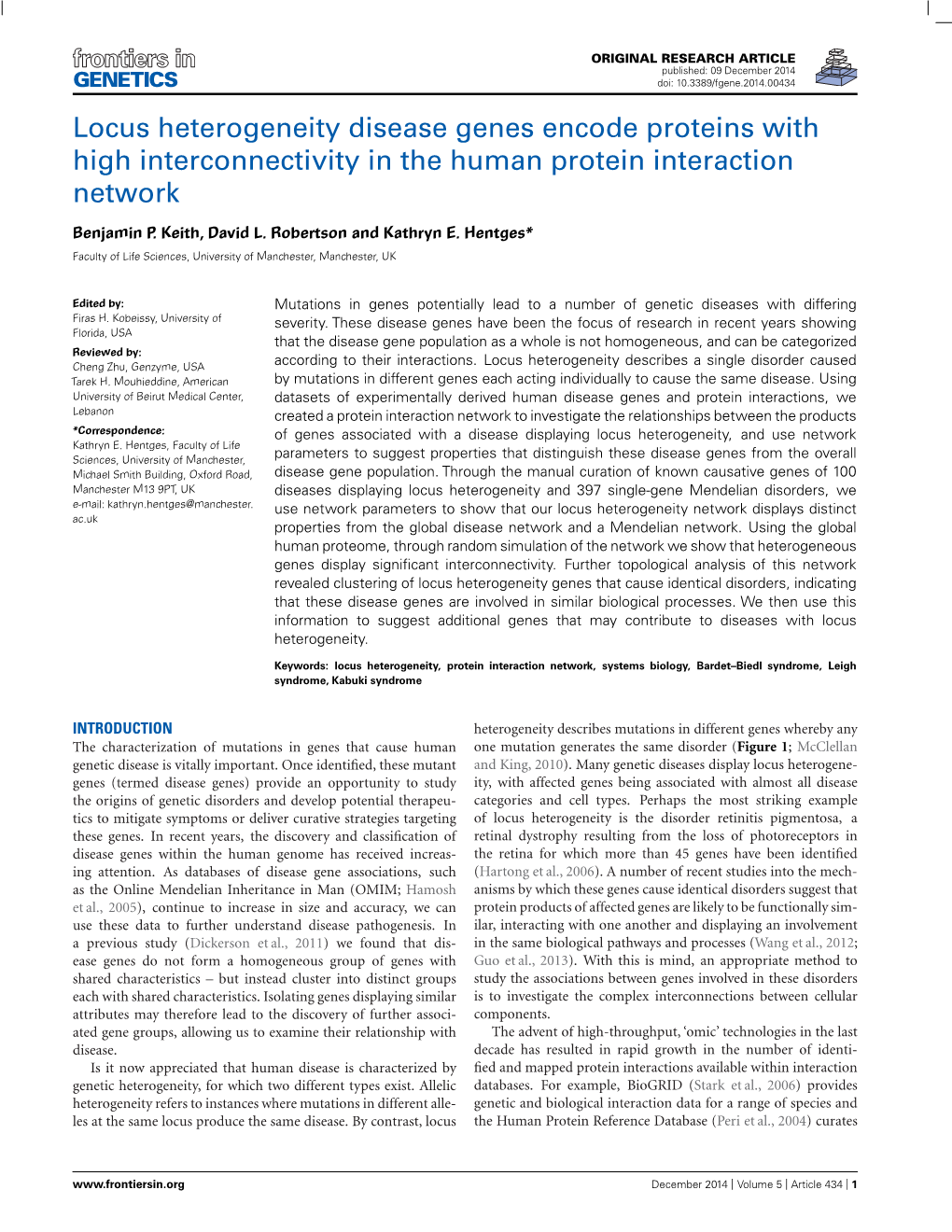 Locus Heterogeneity Disease Genes Encode Proteins with High Interconnectivity in the Human Protein Interaction Network