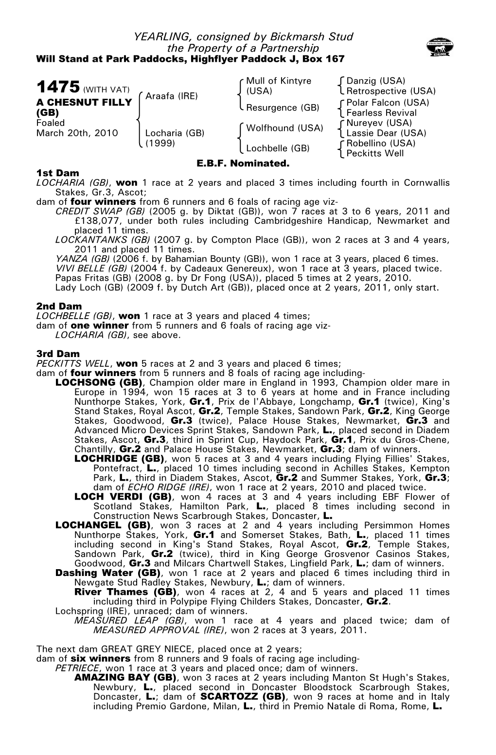 YEARLING, Consigned by Bickmarsh Stud the Property of a Partnership Will Stand at Park Paddocks, Highflyer Paddock J, Box 167