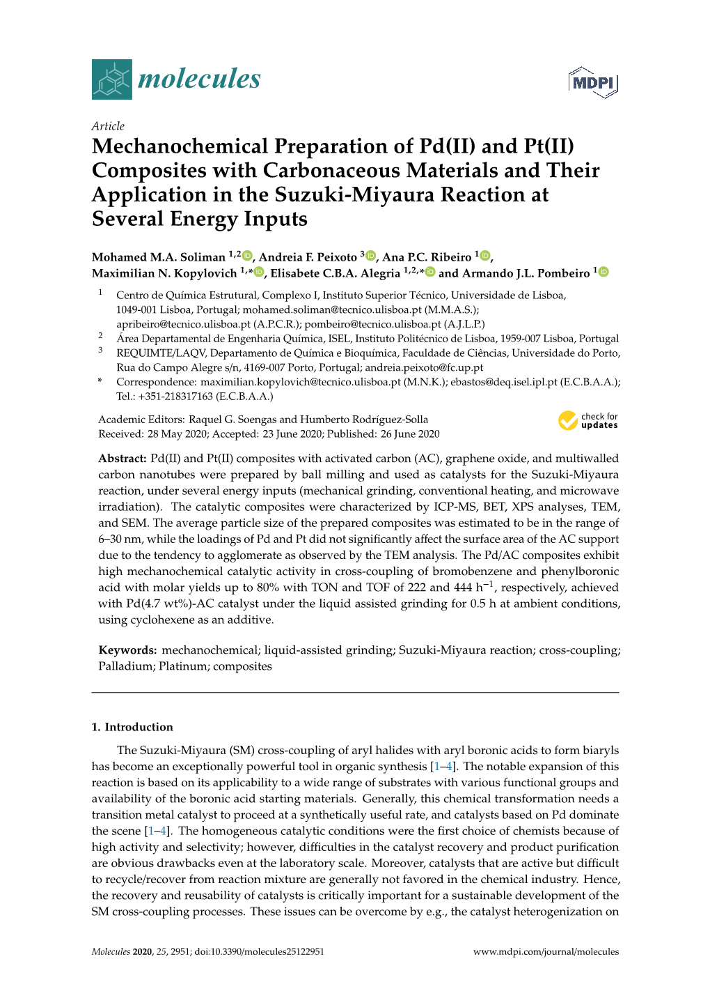 Mechanochemical Preparation of Pd (II) and Pt (II) Composites With