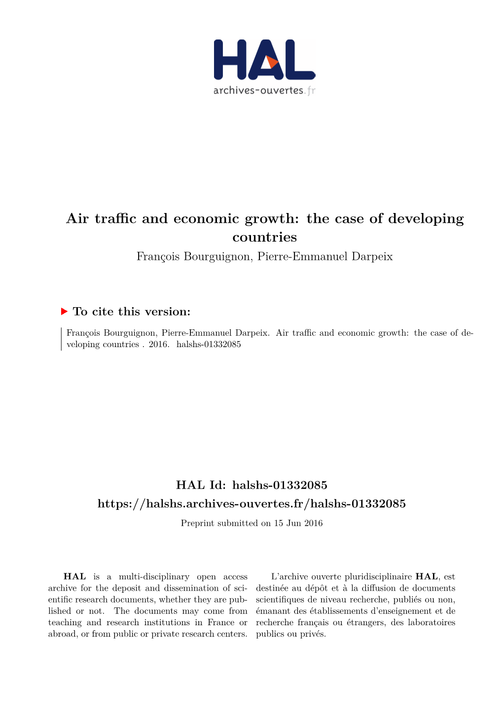 Air Traffic and Economic Growth: the Case of Developing Countries