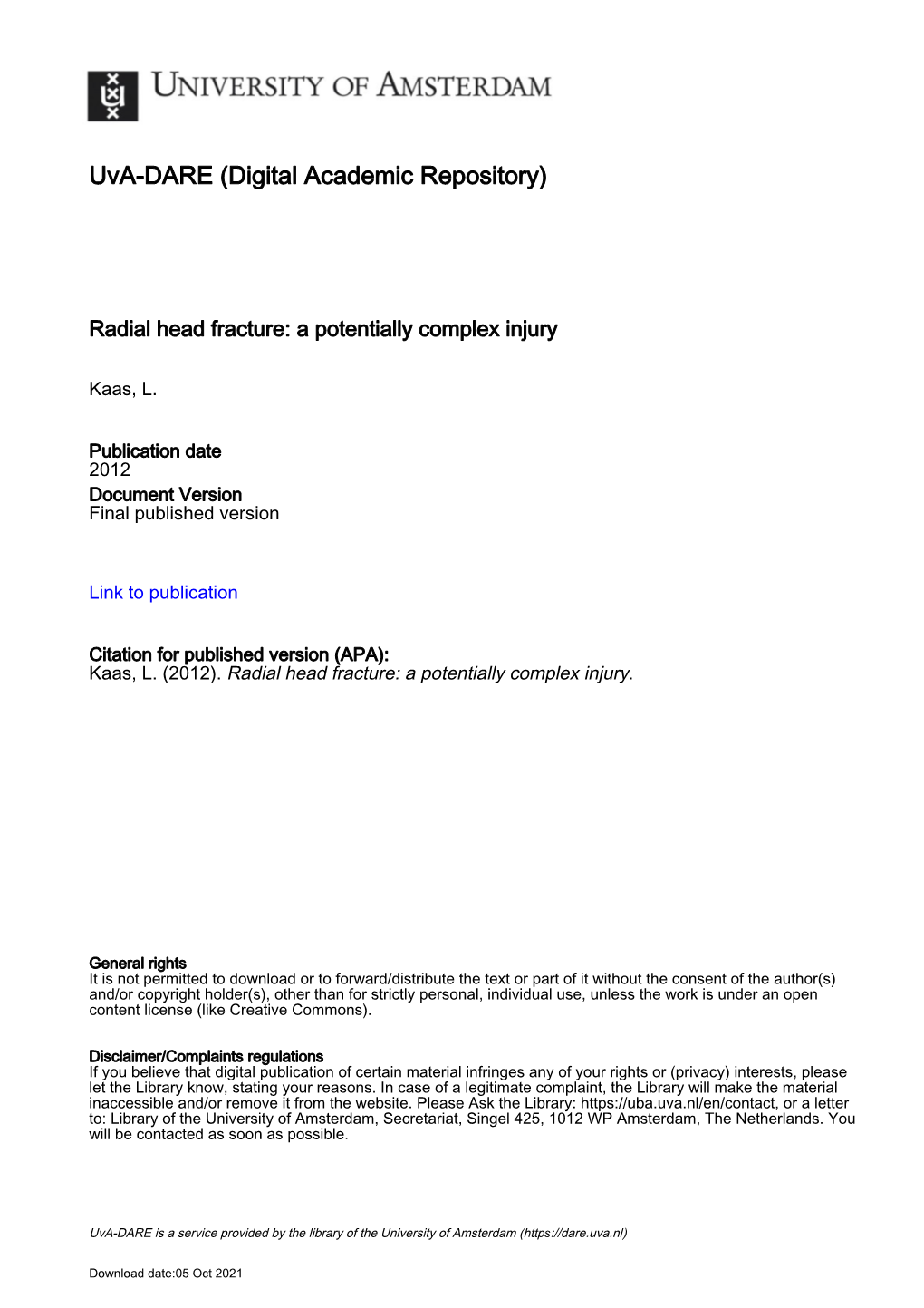 Radial Head Fracture: a Potentially Complex Injury