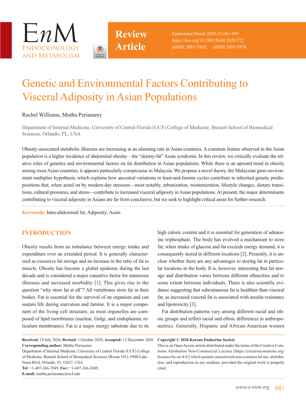 Genetic and Environmental Factors Contributing to Visceral Adiposity in Asian Populations