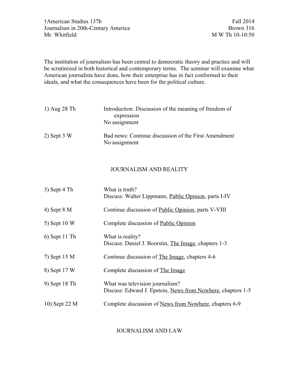 Journalism in 20Th-Century America Brown 316