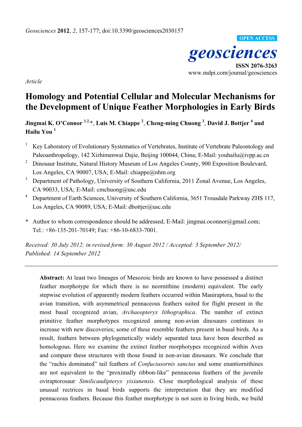 Homology and Potential Cellular and Molecular Mechanisms for the Development of Unique Feather Morphologies in Early Birds