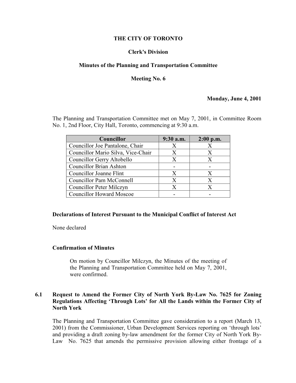 Minutes of the Planning and Transportation Committee