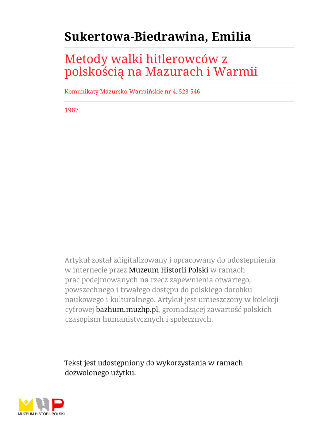 Sukertowa-Biedrawina, Emilia Metody Walki Hitlerowców Z Polskością Na Mazurach I Warmii