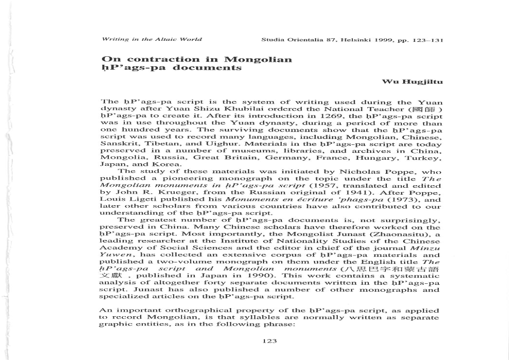 Hp'ags-Pa Script and Mongolian Monuments (/\,BE+F[Äëffi Lh , Published in Japan in 1990)