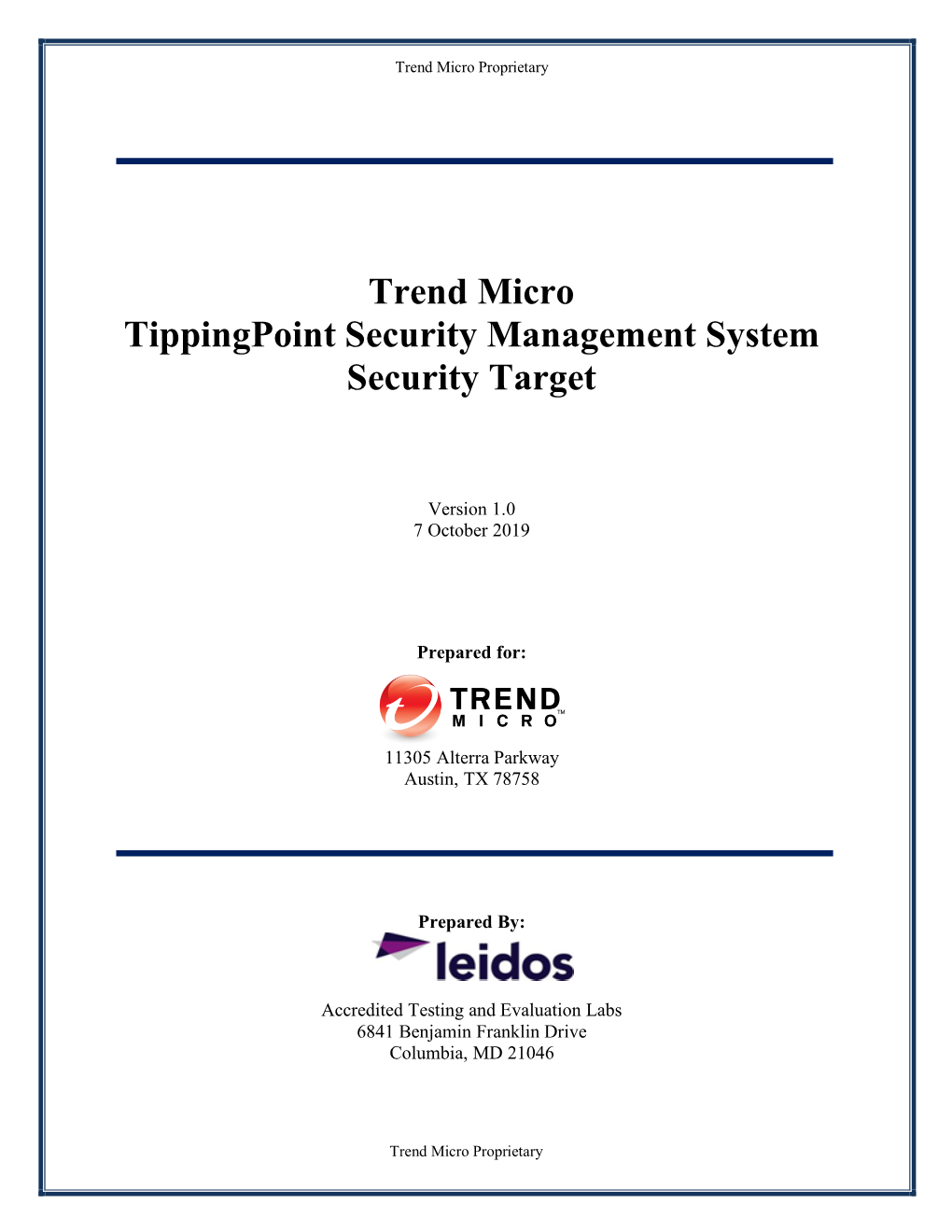 Trend Micro Tippingpoint Security Management System Security Target
