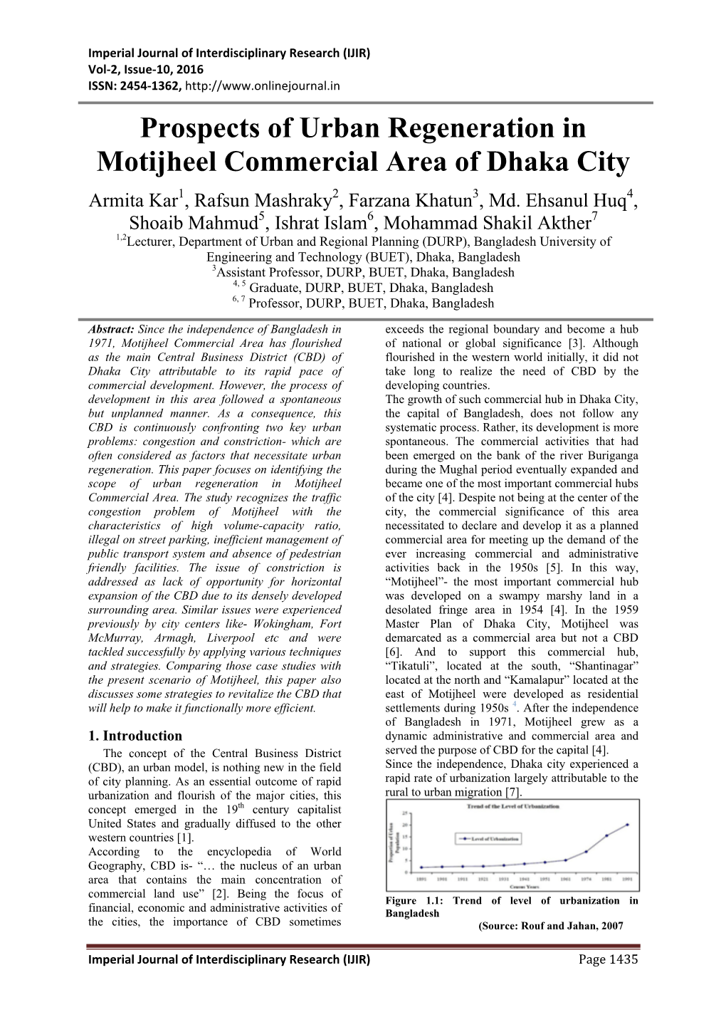 Prospects of Urban Regeneration in Motijheel Commercial Area of Dhaka City