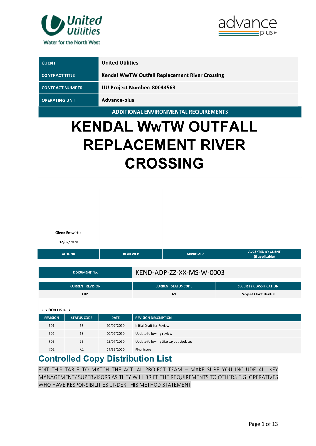 Kendal Wwtw Outfall Replacement River Crossing