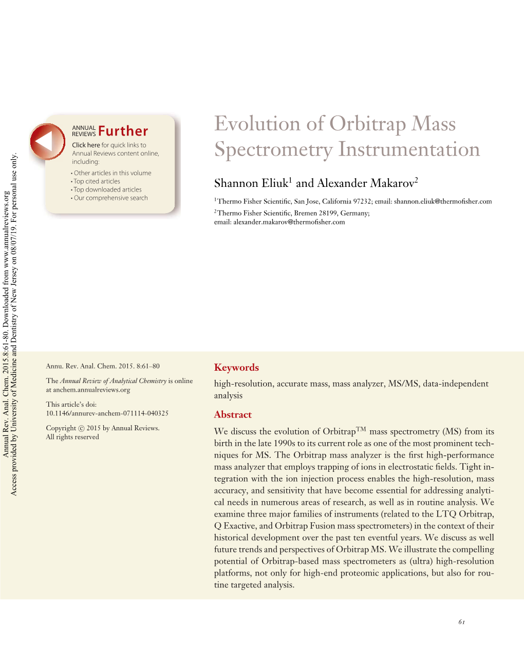 Evolution of Orbitrap Mass Spectrometry Instrumentation