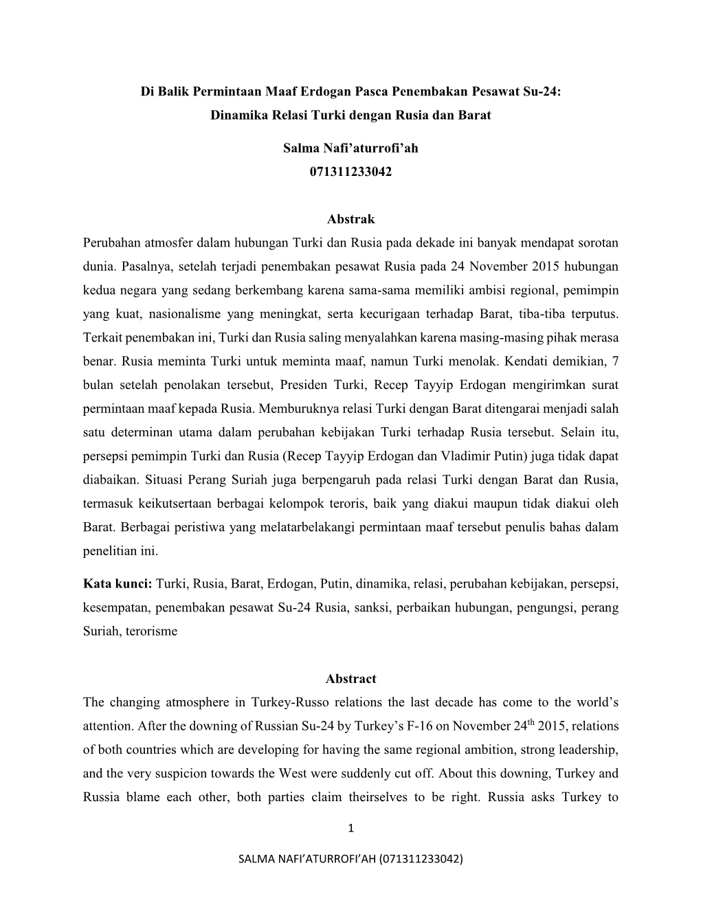 Dinamika Relasi Turki Dengan Rusia Dan Barat Salma Nafi'aturr