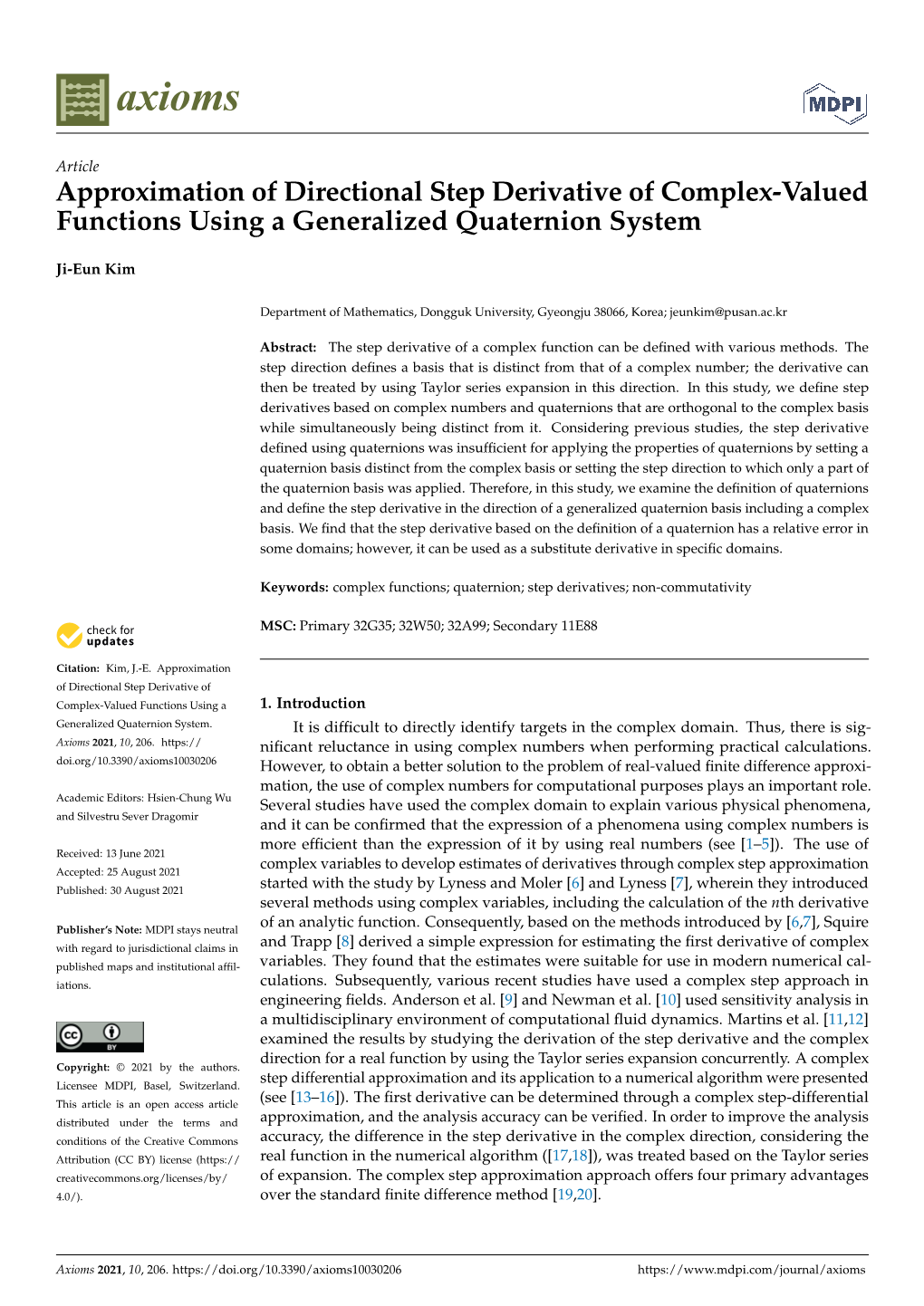Approximation of Directional Step Derivative of Complex-Valued Functions Using a Generalized Quaternion System
