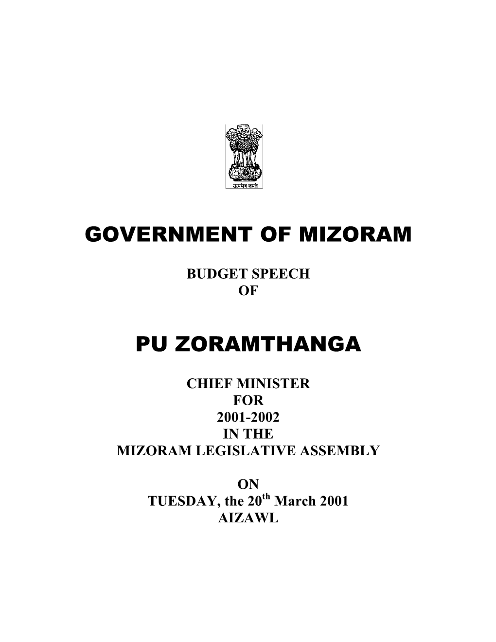 Government of Mizoram Pu Zoramthanga