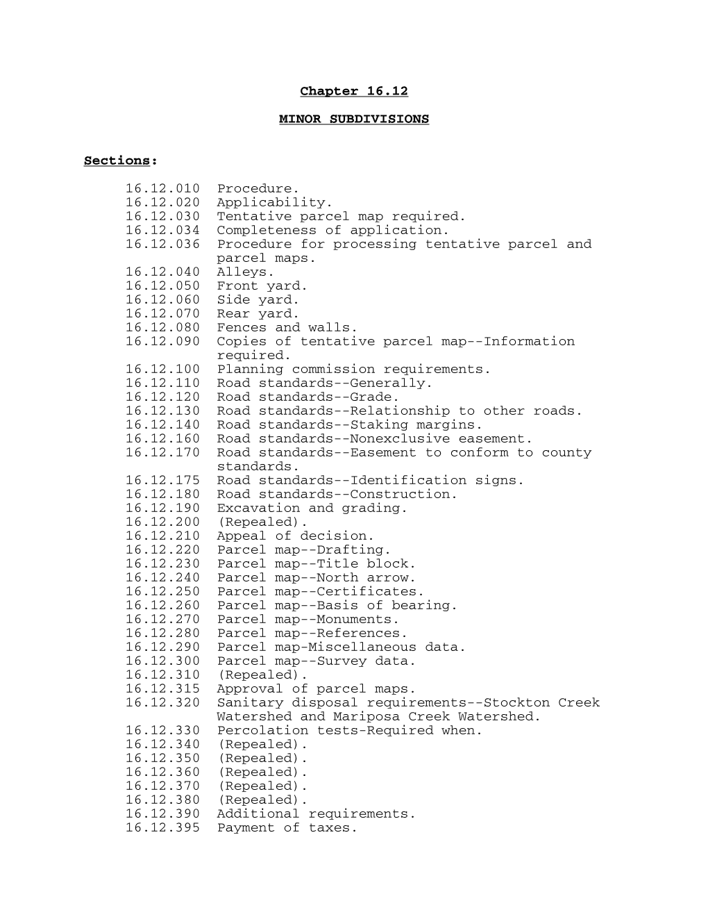 Chapter 16.12 MINOR SUBDIVISIONS Sections