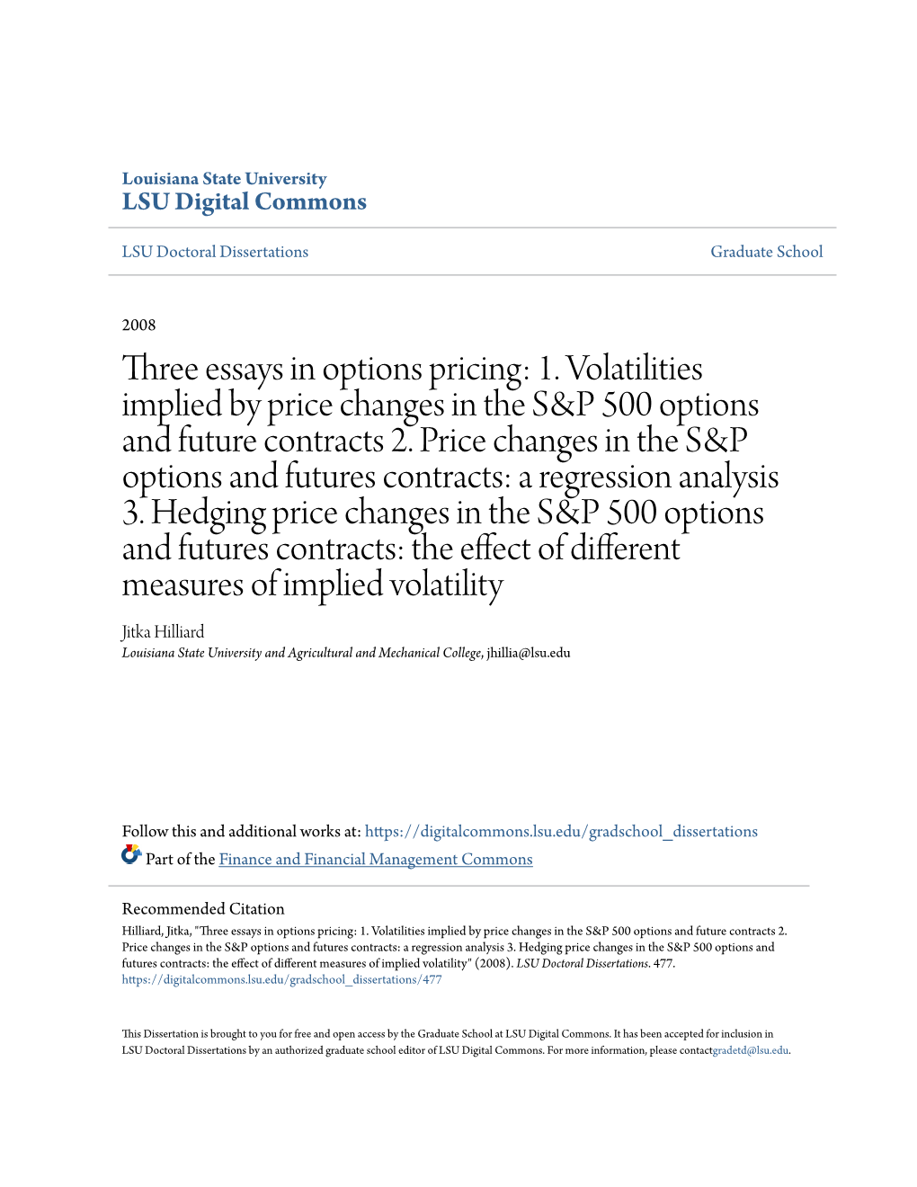 1. Volatilities Implied by Price Changes in the S&P 500 Options And