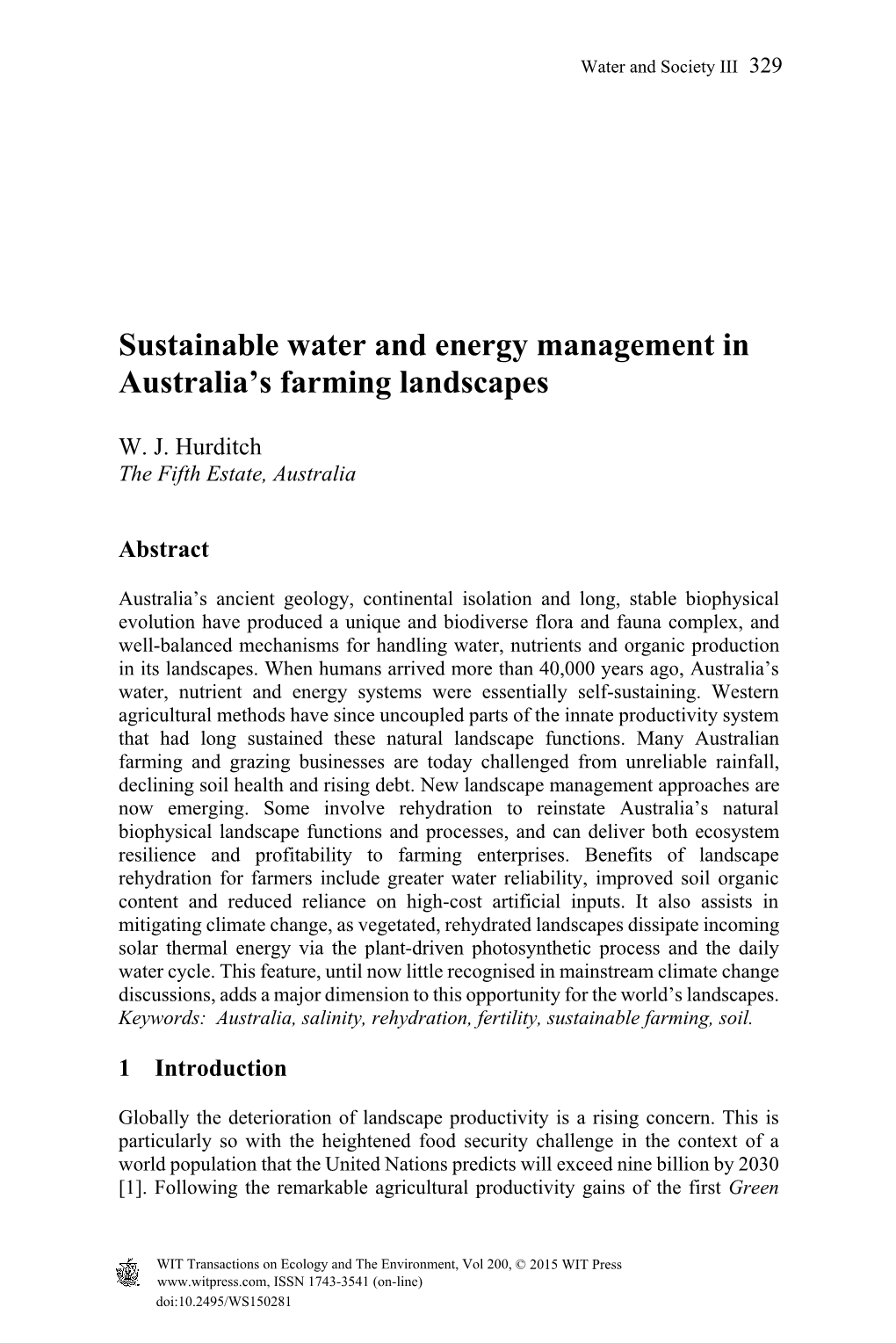 Sustainable Water and Energy Management in Australia's Farming