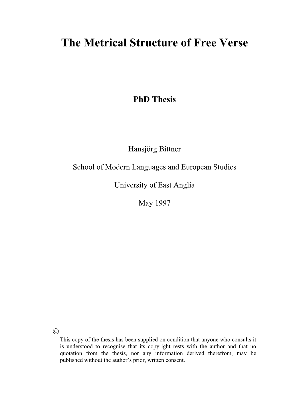 The Metrical Structure of Free Verse