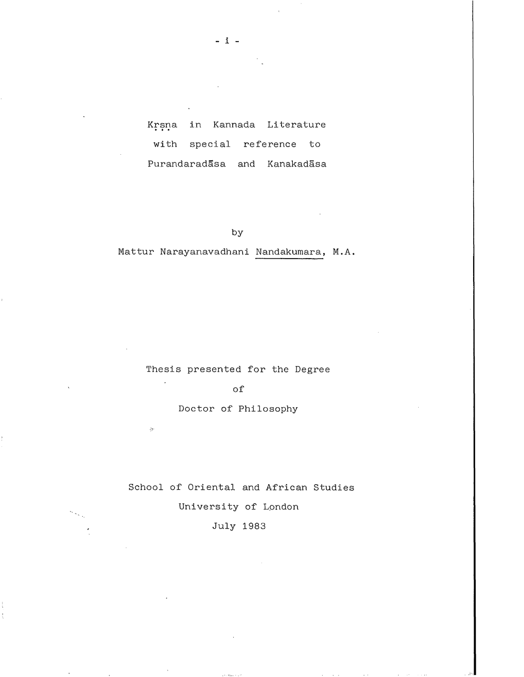 Krsna in Kannada Literature with Special Reference to Purandaradasa and Kanakadasa: a Brief Synopsis