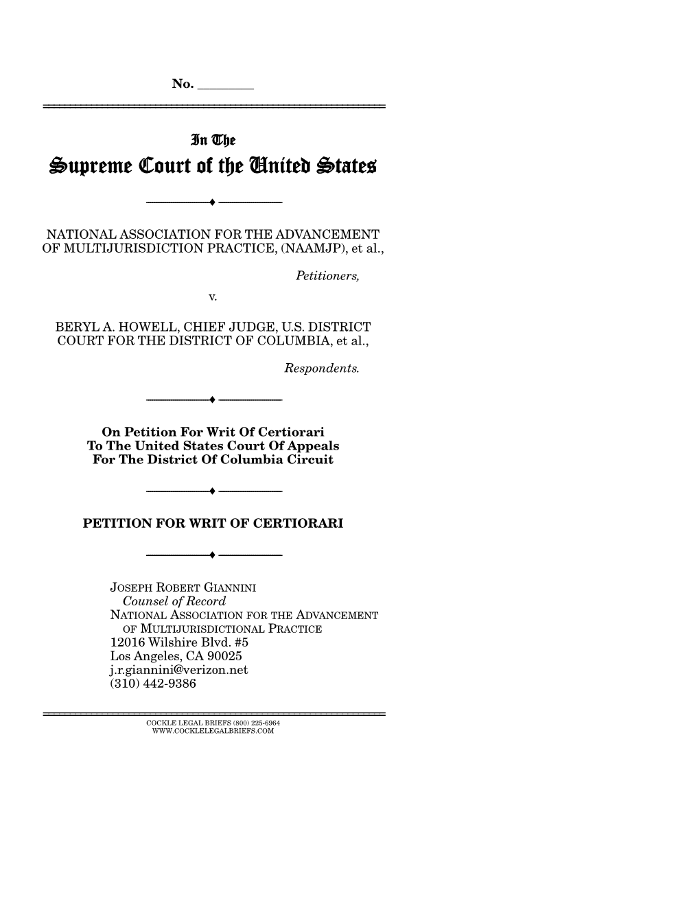 Naamjp Files Petition for Certiorari Asking the U.S. Supreme Court To